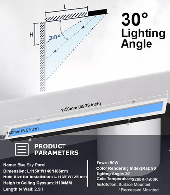 Lampada di terapia a soffitto a LED dimmabile con luce naturale blu cielo 2000LM e potenza di uscita di 50 watt